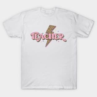 Teacher Power Design, Rainbow Lighting Bolt, Cheetah Pastel Colors Teacher T Shirt T-Shirt